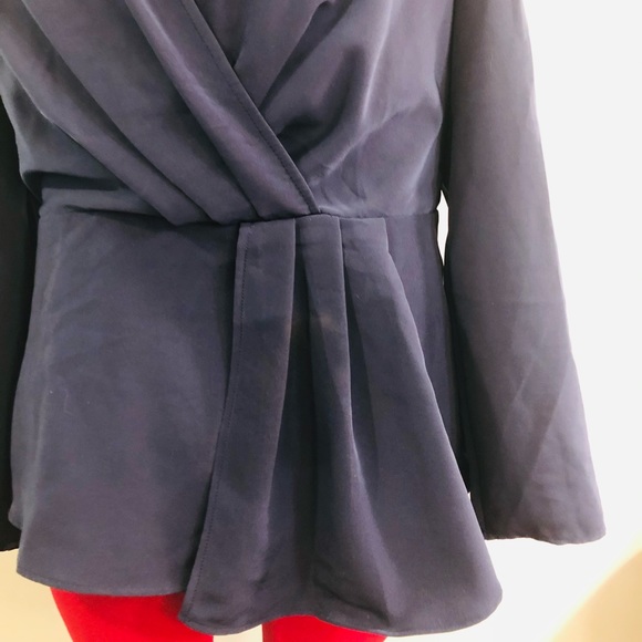 2/$30 HALSTON Long Sleeve Faux Wrap Peplum Top - Picture 6 of 6